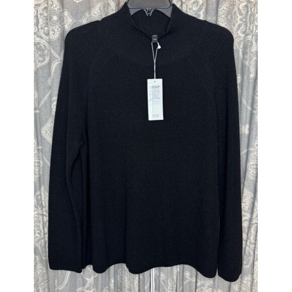 Eileen Fisher M Black Turtle Neck Raglan Top Sweater Extra Fine Merino Wool $258 - Picture 1 of 13